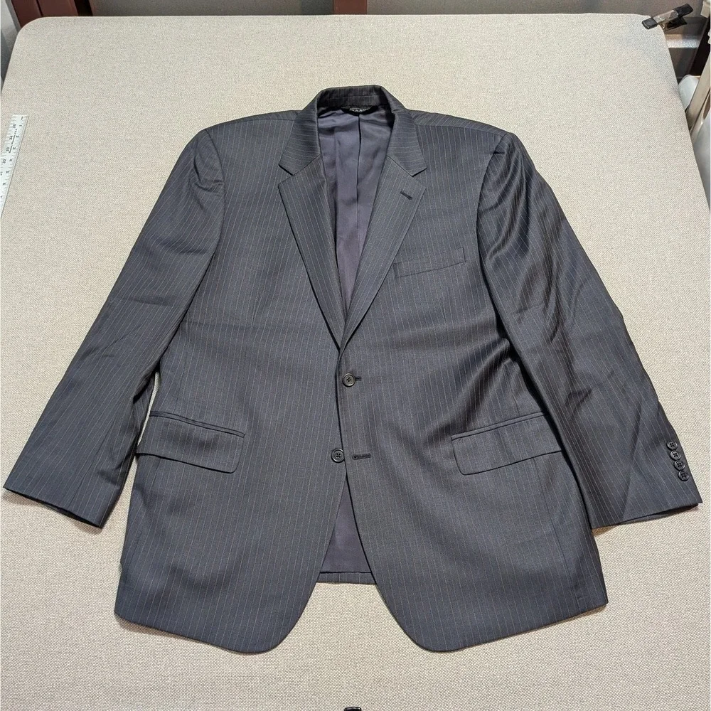 Jos A Bank Men's Blazer 46R Charcoal Pinstripe 100% Wool Signature Collection